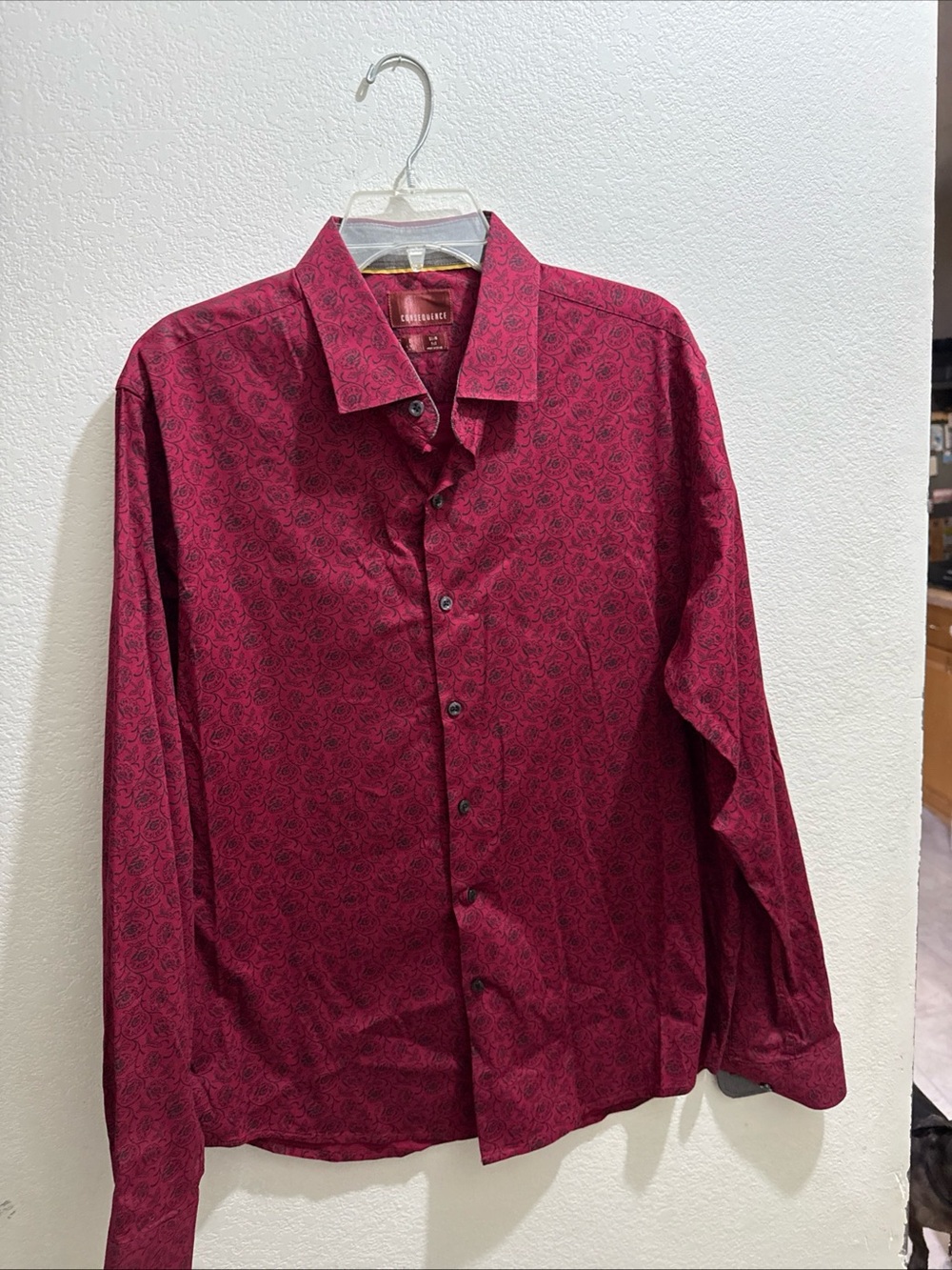 Club Room Men's Burgundy Paisley Long-Sleeve Dress Shirt